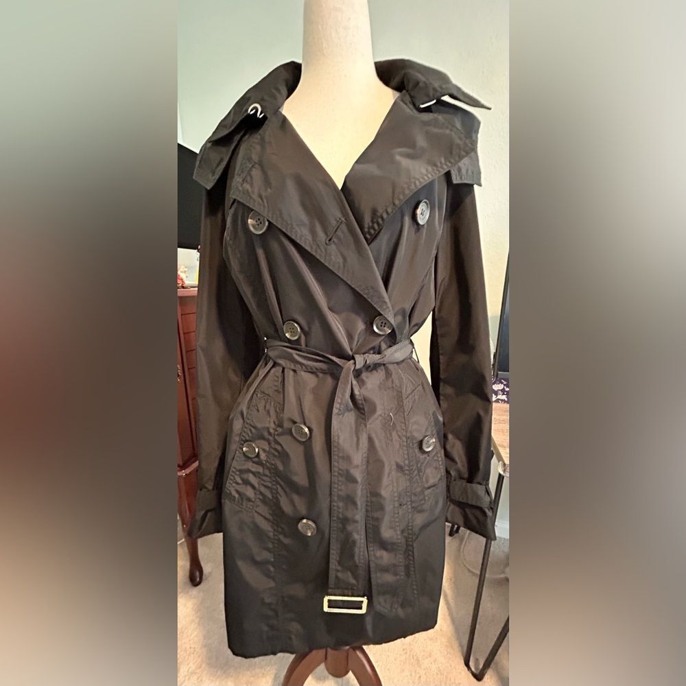 Michael Kors Women's Black Double Breasted Trench Coat With Hood Size M